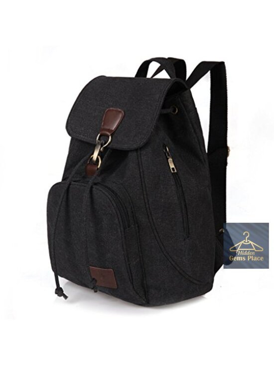 Canvas Backpack Purse with Flap Drawstring, Multi-Pocket Daypack main image 6